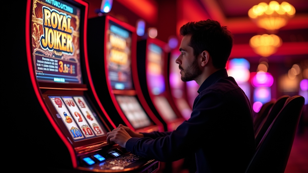 Player exploring the Royal Joker demo slot in a dark casino setting